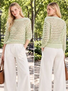 FITURE COLECTIVE By Jenee Naylor Crewneck Open Stitch Sweater Sz M